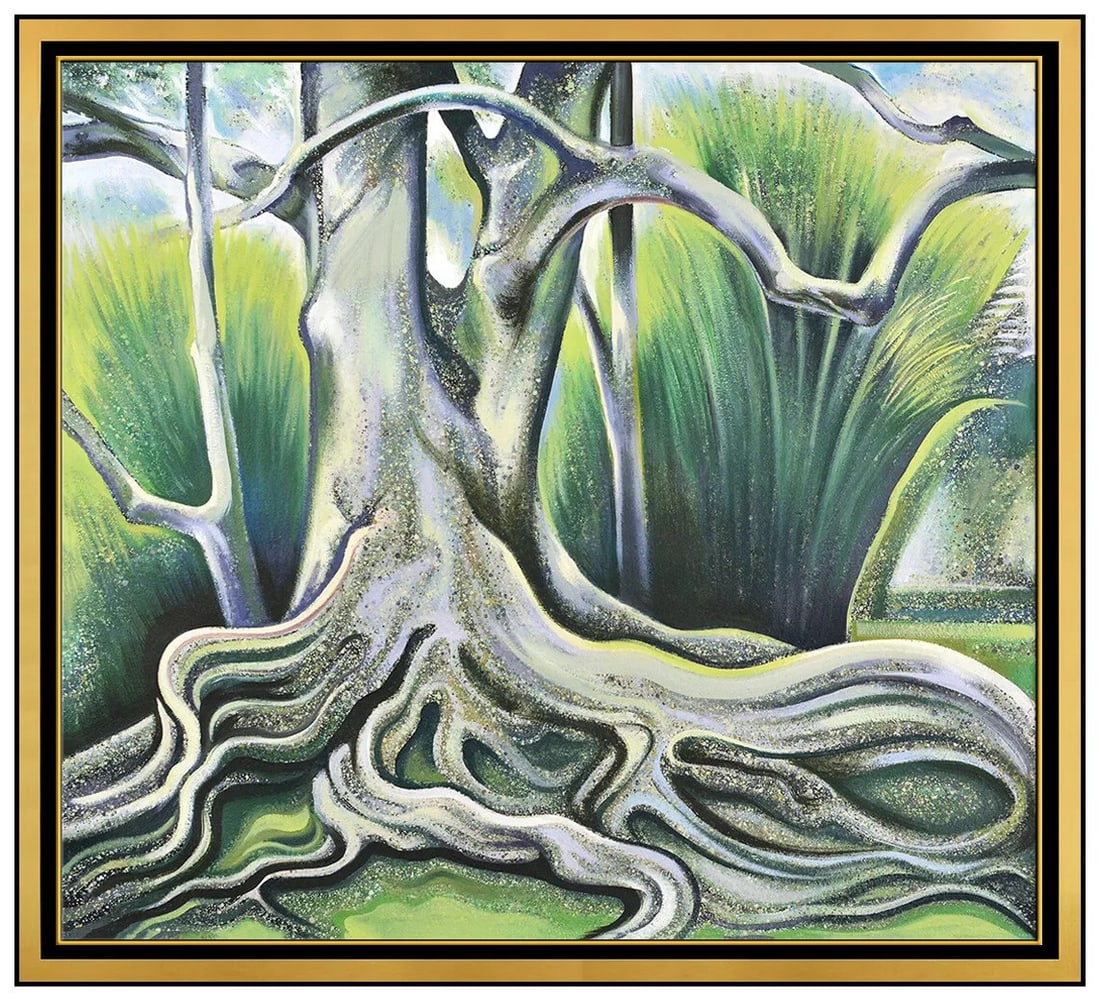 Lowell Nesbitt Large Original Painting On Canvas Silk Tree Signed Landscape Art (1 of 5)