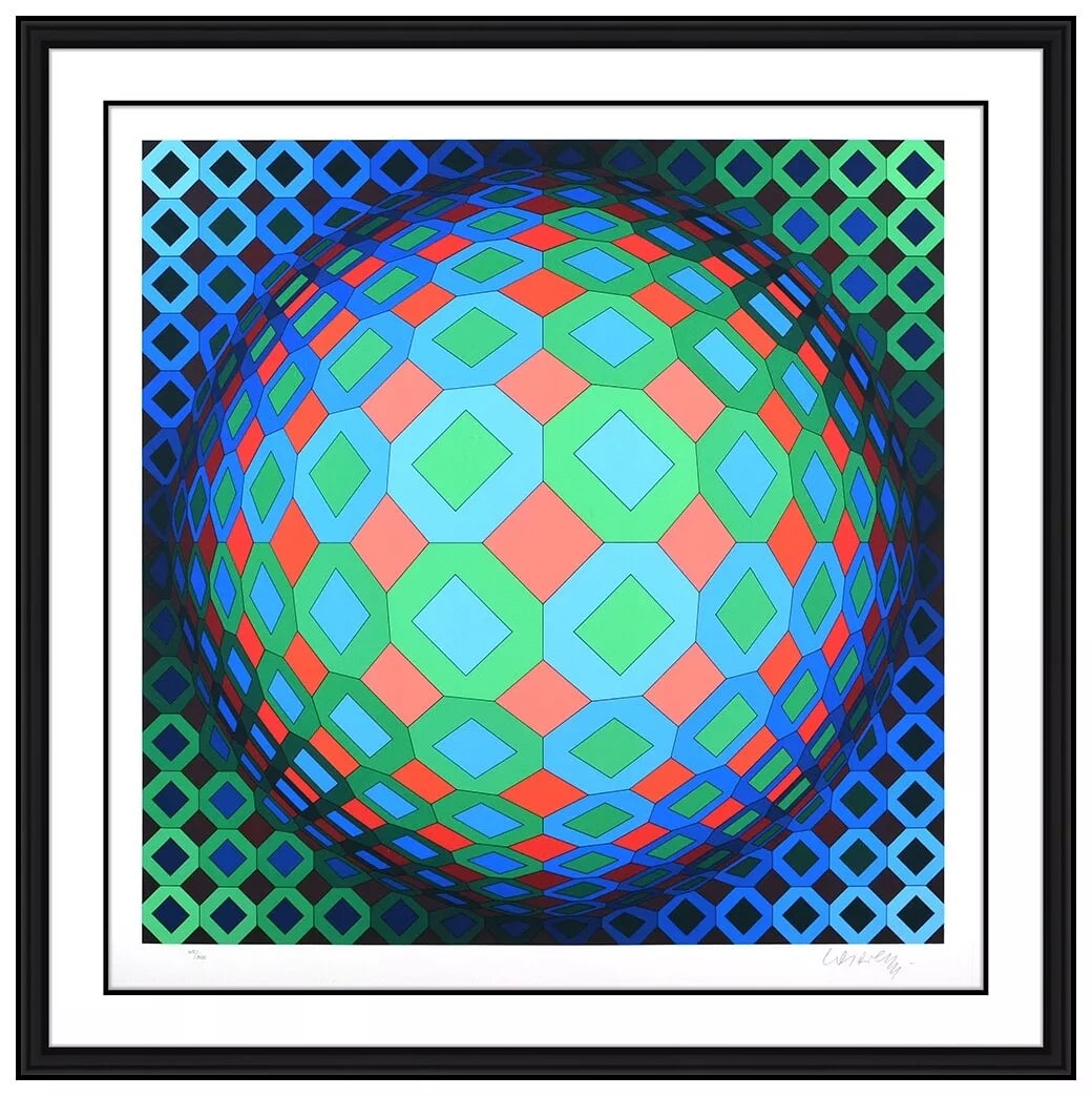 Victor Vasarely Vega Cor Original Color Screenprint Signed Framed Optical Art (1 of 6)