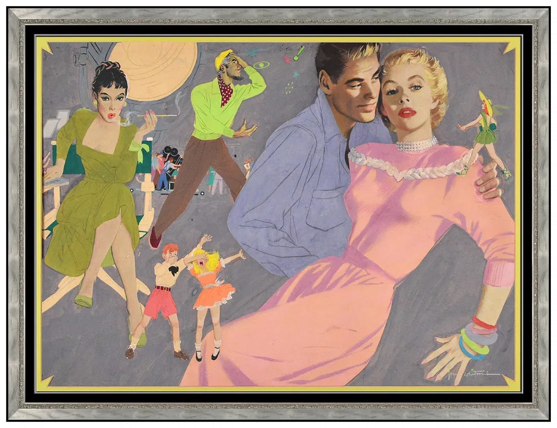 Jon Whitcomb Signed Original Gouache Painting Figures Illustration Framed Art (1 of 5)