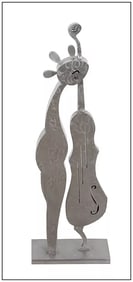 Charles Stratos The Musician Large Bronze Steel Sculpture Signed Art