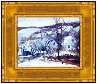George Symons New England Winter Landscape Oil Painting On Board Signed Art
