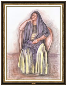 Raul Anguiano Female Portrait Pastel Painting Signed Framed Artwork