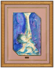Anthony Quinn Abstract Figurative Gouache Painting Signed Framed Artwork