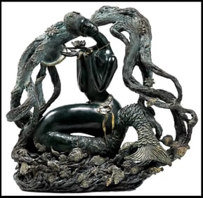 Jiang Tie Feng Mermaid Full Round Bronze Sculpture Signed Large Artwork