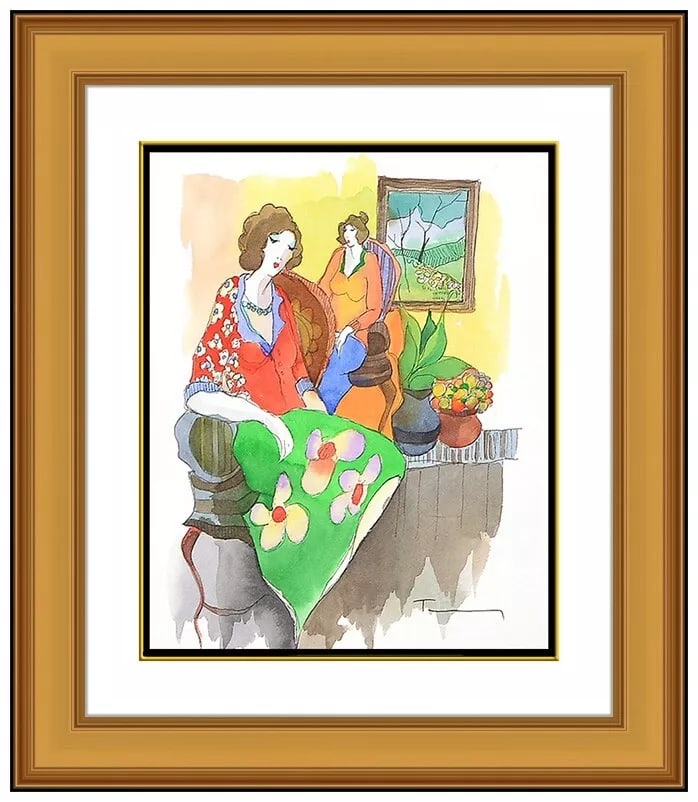 Itzchak Tarkay Cafe Watercolor Painting On Paper Signed Framed Artwork (1 of 4)