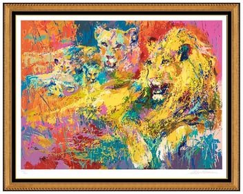 Leroy Neiman Royal Family Lion Large Color Serigraph Hand Signed Framed Art
