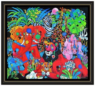 Jiang Tie Feng My World Large Animal Serigraph Signed Framed Chinese Art