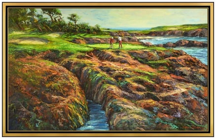 Ben Abril Golf Landscape Large Oil Painting On Canvas Signed Framed Artwork
