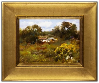 Cyrus Afsary Western Landscape Oil Painting On Board Signed Framed Artwork
