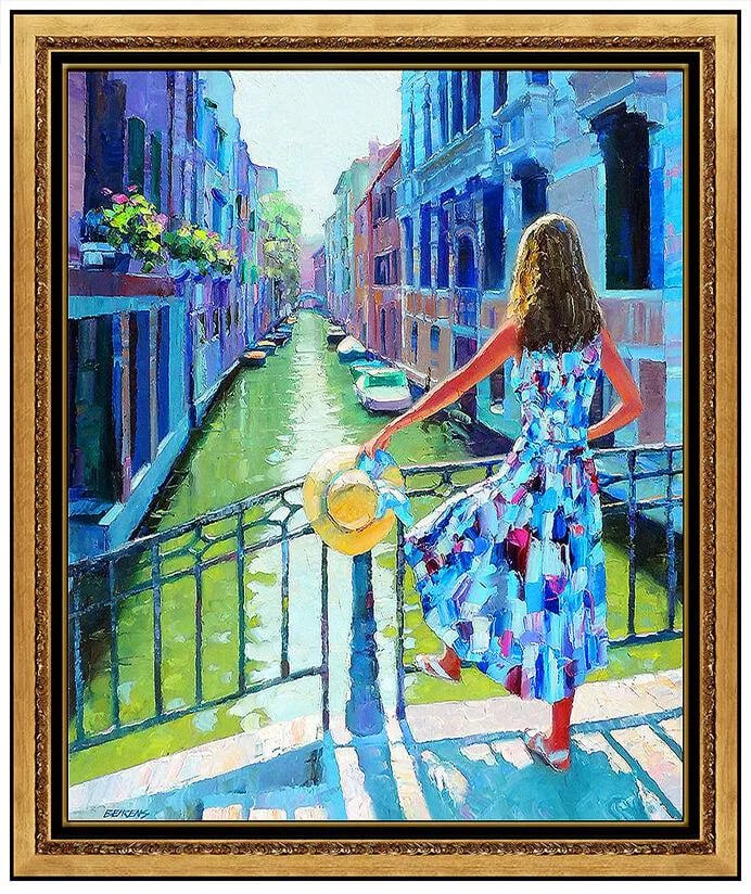 Howard Behrens Large Italian Landscape Oil Painting On Canvas Signed Artwork (1 of 6)