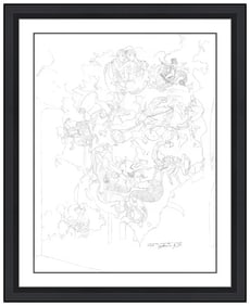 Guillaume Azoulay Large Contemporary Zodiac Ink Drawing Signed Framed Artwork