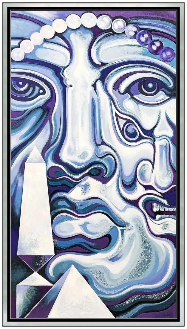 Lowell Nesbitt Large Figurative Portrait Oil Painting On Canvas Signed Artwork: This lot includes:Gallery COA & free domestic shipping (*insurance and international shipping for an additional charge)Artist: Lowell Nesbitt Title: TotemsMedium: oil paintingSize: 78" x 42"Framed: 86