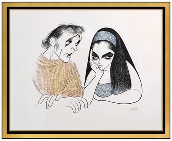Al Hirschfeld Mr & Mrs Richard Burton Lithograph Hand Signed Caricature Art