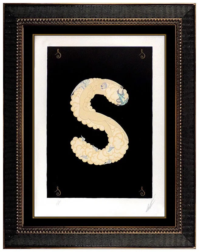 Erte Letter S Rare Alphabet Color Serigraph Signed Art Deco Framed Artwork (1 of 5)