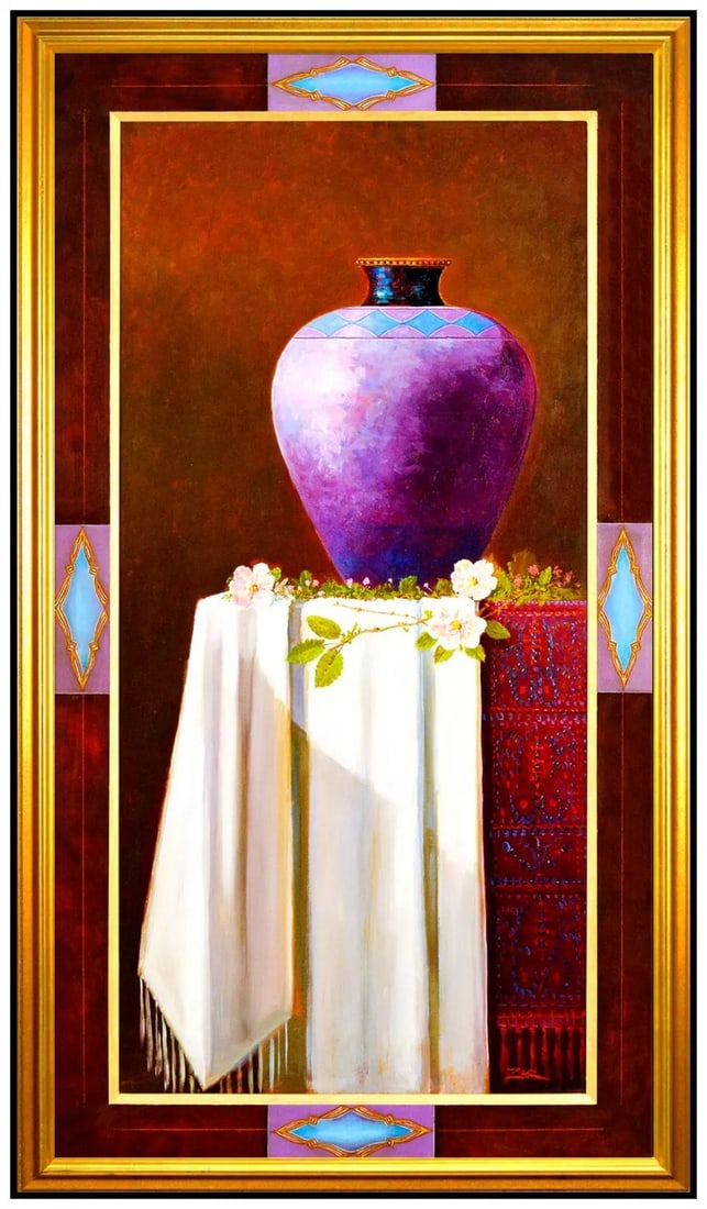 James Zar Large Still Life Vase Oil Painting On Board Signed Artwork (1 of 5)