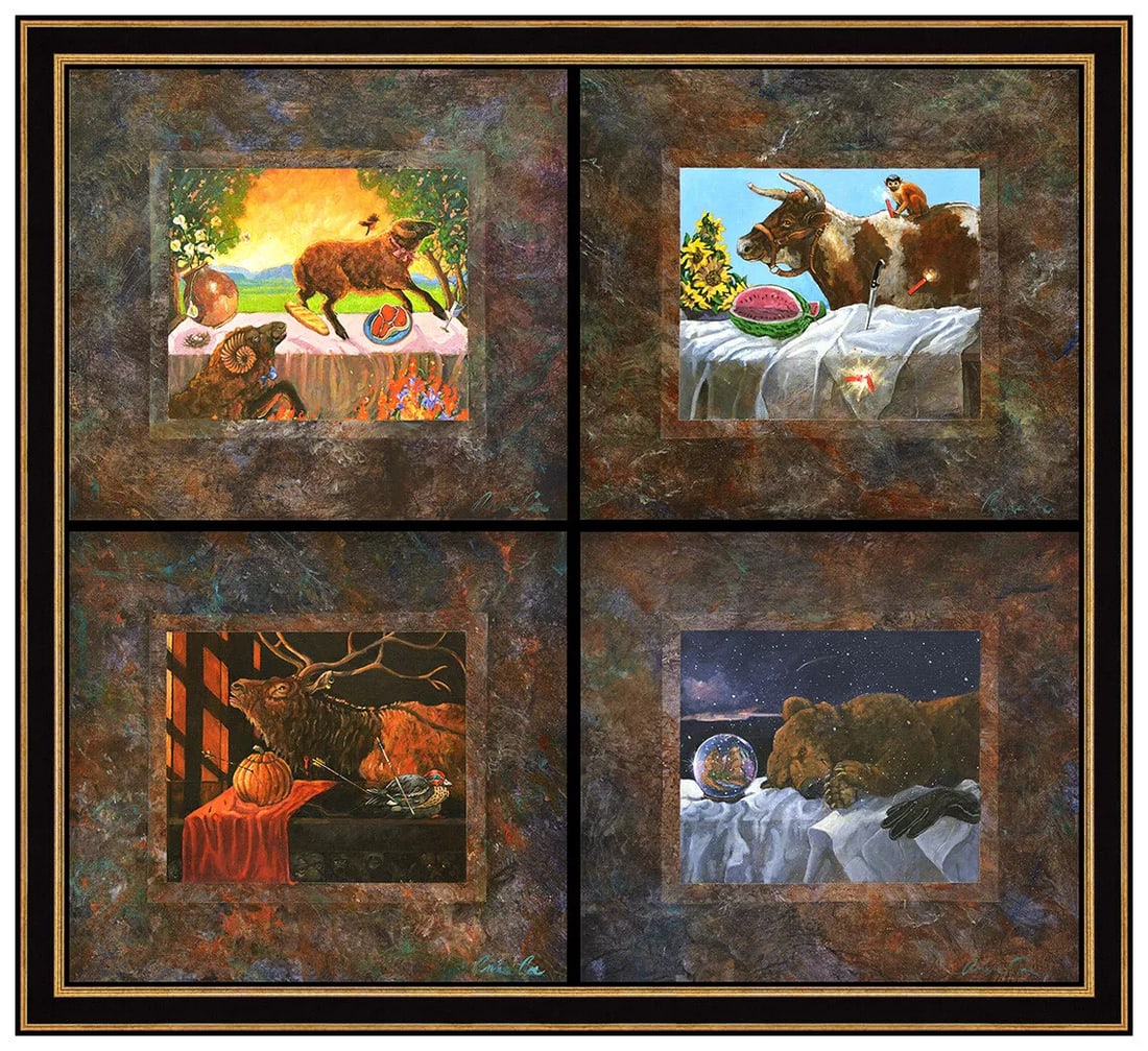 Anne Coe Four Seasons Wildlife Large Acrylic Painting On Canvas Signed Artwork (1 of 12)