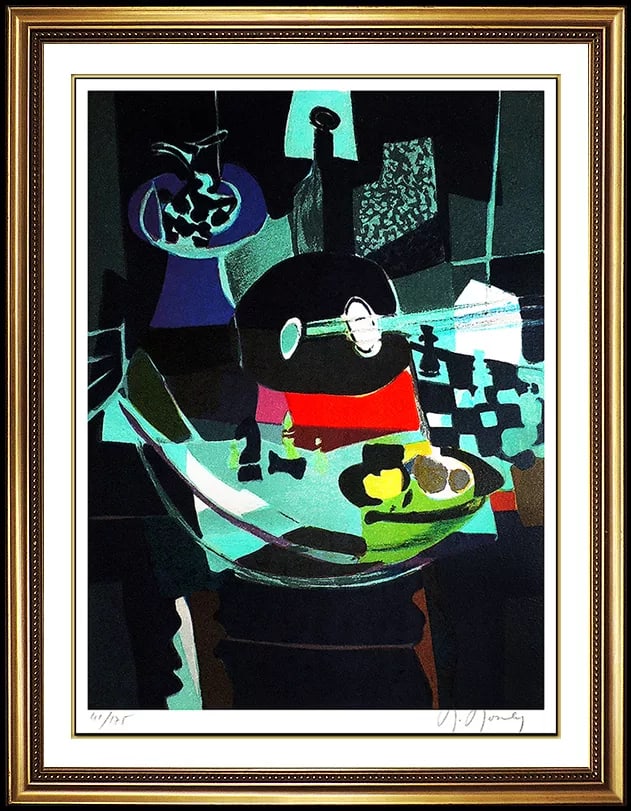 Marcel Mouly Cubism Still Life Eches Color Lithograph Hand Signed Framed Art: This lot includes:Gallery COA & free domestic shipping (*insurance and international shipping for an additional charge)Artist: Marcel Mouly Title: EchesMedium: LithographSize: 15" x 11"Framed: 23" x 1