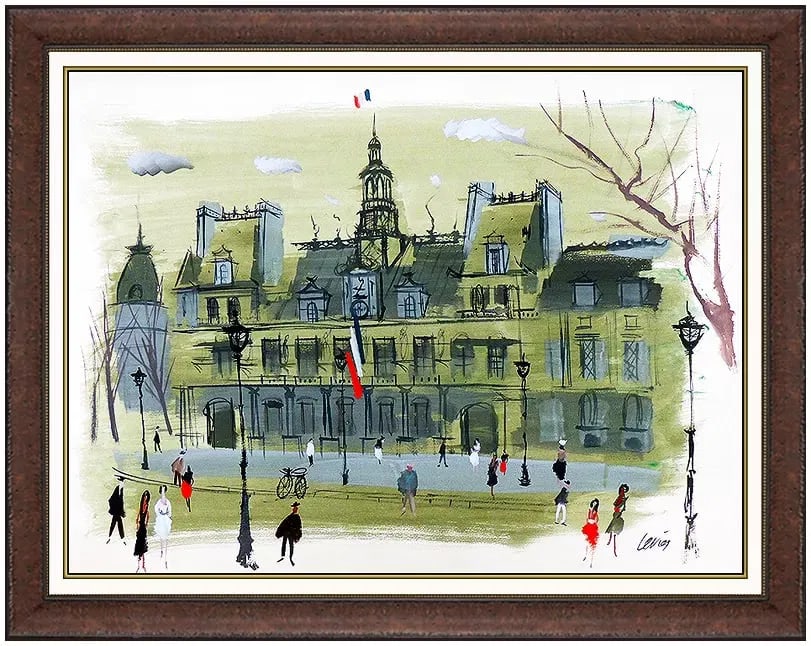 Charles Levier Paris French Landscape Large Acrylic Painting On Board Signed: This lot includes:Gallery COA & free domestic shipping (*insurance and international shipping for an additional charge)Artist: Charles LevierTitle: Hotel de VilleMedium: Acrylic Painting on Board Size