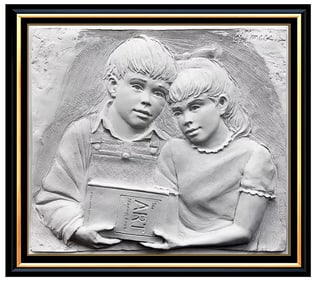Bill Mack Sharing Children Bonded Sand Sculpture Signed Framed Artwork
