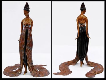 Erte Feather Gown Bronze Sculpture Signed Art Antique $16,500 Offers Artwork