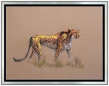 Mark King Cheetah Wildlife Pastel Painting Signed Framed Artwork