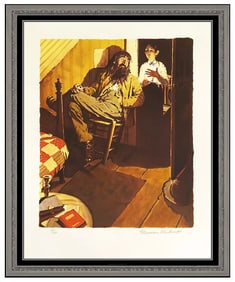Norman Rockwell Lit Candle Huck Finn Folio Lithograph Signed Artwork