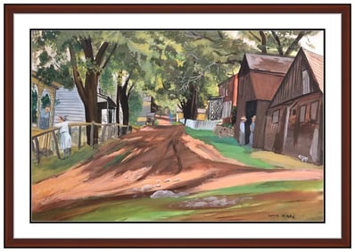 Louis Ribak Rural Landscape Gouache Illustration Painting Signed Framed Art