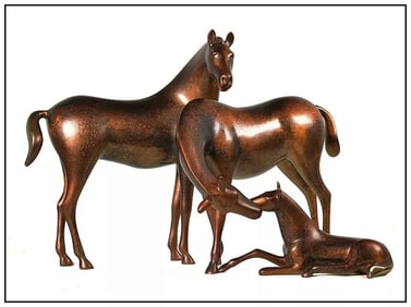 Loet Vanderveen Horse Family Bronze Sculpture Signed Animal Artwork