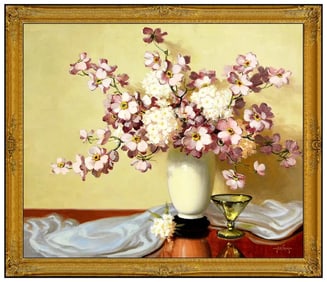 A.D. Greer Floral Still Life Oil Painting On Canvas Signed Framed Artwork