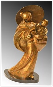 Fritz White Signed Bronze Sculpture Native American Grandmothers Parasol Figurative Art