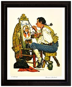 Norman Rockwell Hand Signed Lithograph Ye Pipe and Bowl Portrait Illustration Art