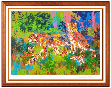 Leroy Neiman Hand Signed Serigraph Jaguar Family Color Big Cat Framed Artwork
