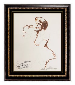Leroy Neiman Signed Drawing James Brown Color Ink Portrait Framed Original Artwork