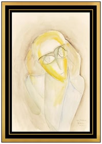 Beatrice Wood Signed Watercolor Painting Female Portrait Framed Original Artwork