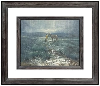 George Dee Smith Signed Oil Painting on Canvas Western Cowboy Horse Scene Artwork