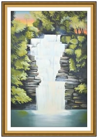 Lowell Nesbitt Signed Oil Painting on Canvas Waterfall Landscape Large Original Art
