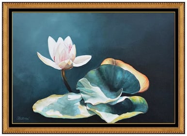 Carl Schlademan Signed Oil Painting on Canvas Lily Flower Scene Large Framed Artwork