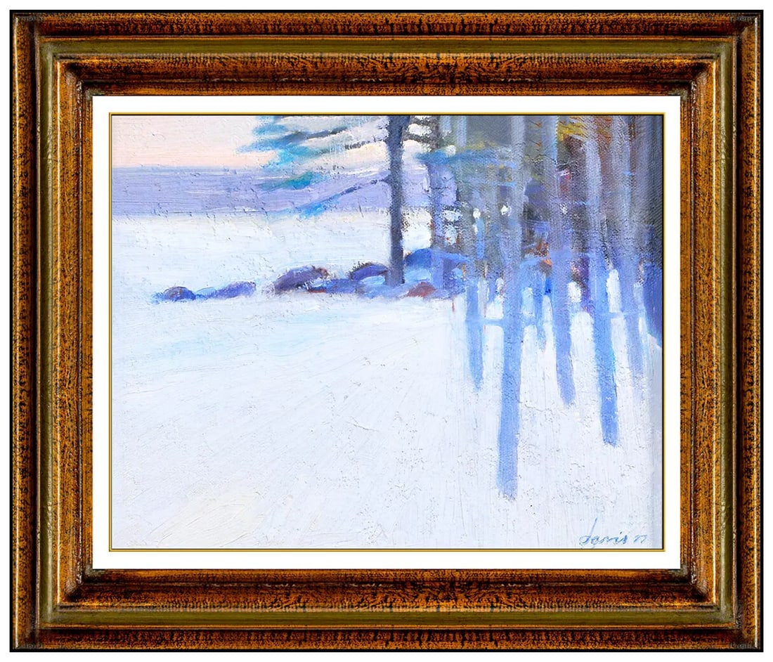 Michael Davis Signed Oil Painting on Canvas Winter Landscape Scene Framed Original: This lot includes:Gallery COA & free domestic shipping (*insurance and international shipping for an additional charge)Artist: Michael DavisTitle: Snow Covered Pines Medium: Oil Painting CanvasSize: 8