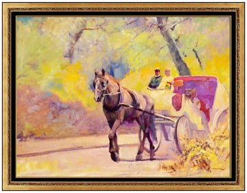 Hongnian Zhang Signed Oil Painting on Canvas Horse Scene Large Framed Original Art