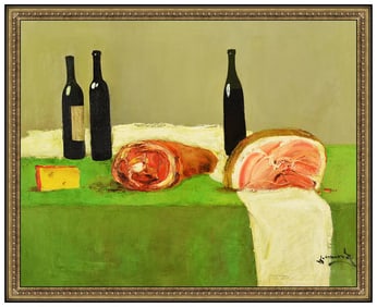 Kostya Totibadze Signed Oil Painting on Canvas Still Life Wine Scene Large Artwork