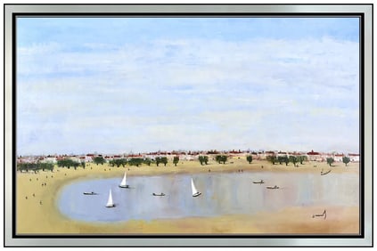 Georgy Totibadze Signed Oil Painting on Canvas Harbor Landscape Scene Framed Art