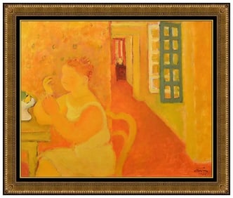 Maurice Louis Savin Signed Oil Painting on Canvas Figurative Scene Framed Artwork