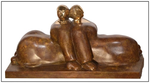 Gene Adcock Signed Bronze Sculpture Best Friends Figures Large Framed Original Art
