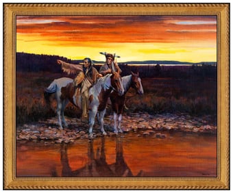 John Fawcett Oil Painting On Board Native American Landscape Signed Horse Art