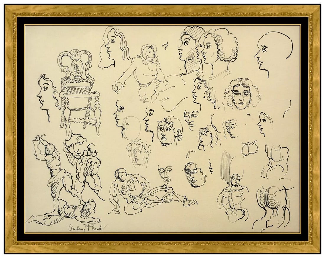 Audrey Flack Original Ink Drawing Signed Figurative Portrait Signed Framed Art: This lot includes:Gallery COA & free domestic shipping (*insurance and international shipping for an additional charge)Artist: Audrey FlackTitle: Portrait StudiesMedium: Ink DrawingSize: 11” x 1