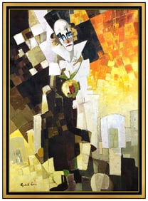 Gabriel Loire Large Oil On Canvas Clown Painting Signed Framed Figurative Art