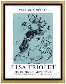 Marc Chagall Original Hommage A Elsa Triolet Lithograph Hand Signed Framed Art