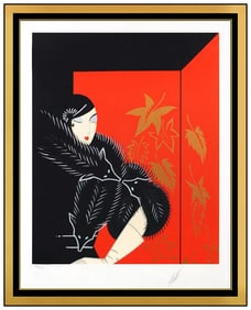Erte Original Embossed Color Serigraph Print Furs Signed Fashion Framed Artwork