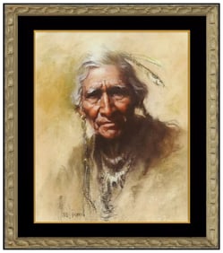 Harley Brown Original Native American Portrait Pastel Painting Signed Framed Art