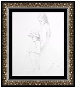 Pino Daeni Authentic Original Drawing Signed Child Female Portrait Framed Art